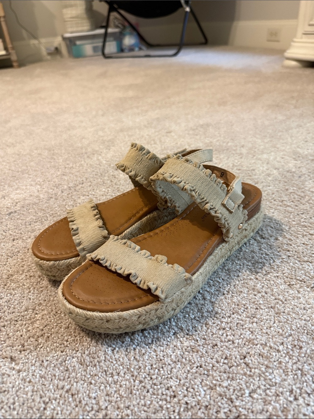 Beige Frayed Platform Sandals size 9